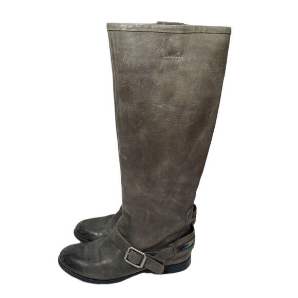 Lucky Brand Grey Leather Embroidered Tall Boots - Picture 1 of 11